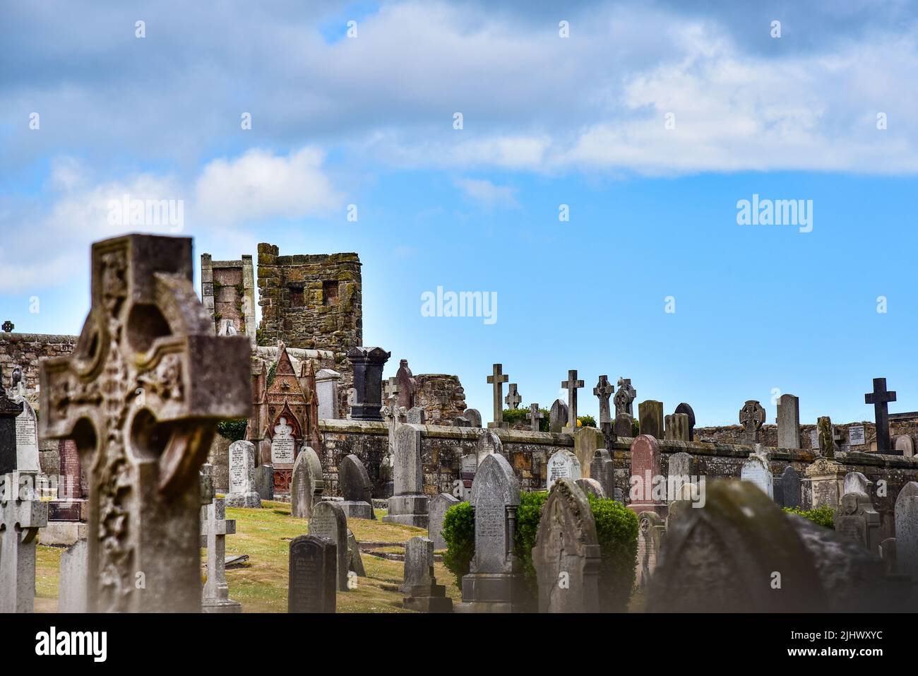 Graves in St Andrews Cemetery, on the Scottish East Coast, Scotland, United Kingdom, Europe Stock Photo