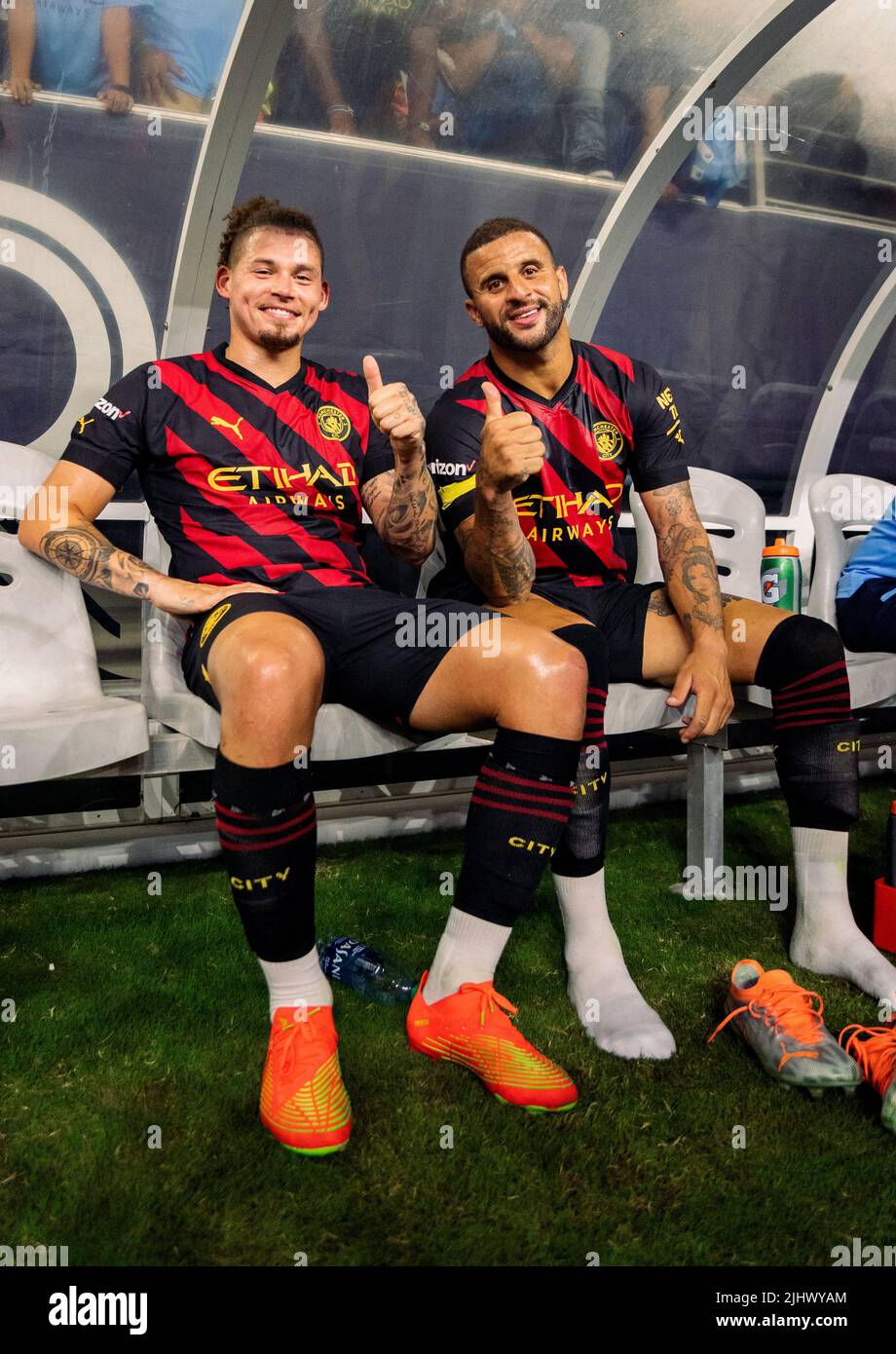 Manchester City's Kalvin Phillips and Kyle Walker (right)following a pre-season friendly match at NRG Stadium, Houston. Picture date: Wednesday July 20, 2022. Stock Photo