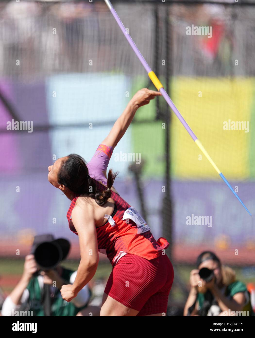 Eugene, USA. 20th July, 2022. China's Liu Shiying competes during her first attempt of the women's javelin throw qualification at the World Athletics Championships Oregon22 in Eugene, Oregon, the United States, July 20, 2022. Credit: Wu Xiaoling/Xinhua/Alamy Live News Stock Photo