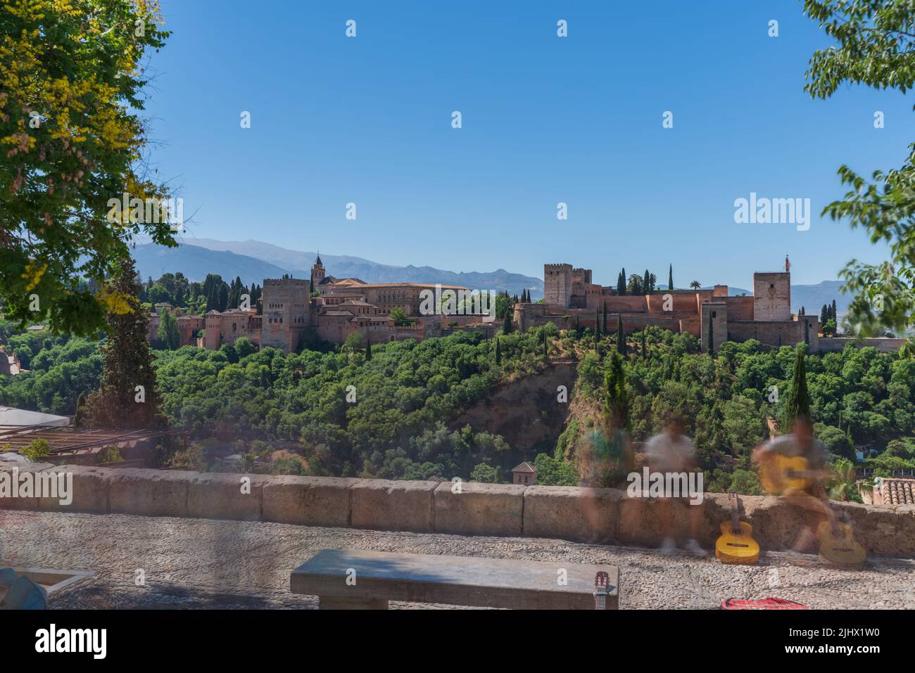 Albaicin viewpoint to Alhambra with blurred motion Stock Photo