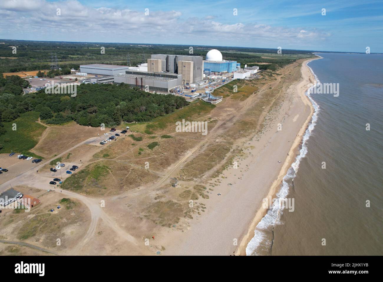 Sizewell nuclear power stations A and B Suffolk UK drone aerial view Stock Photo