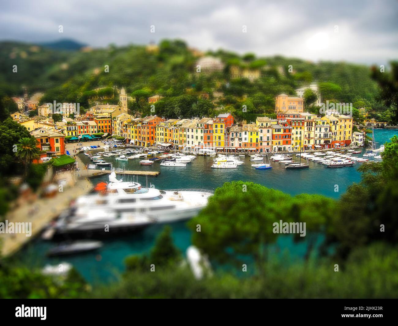 A miniature model of a scene in Portofino, Italy. Not far from the large town of Genoa. Stock Photo