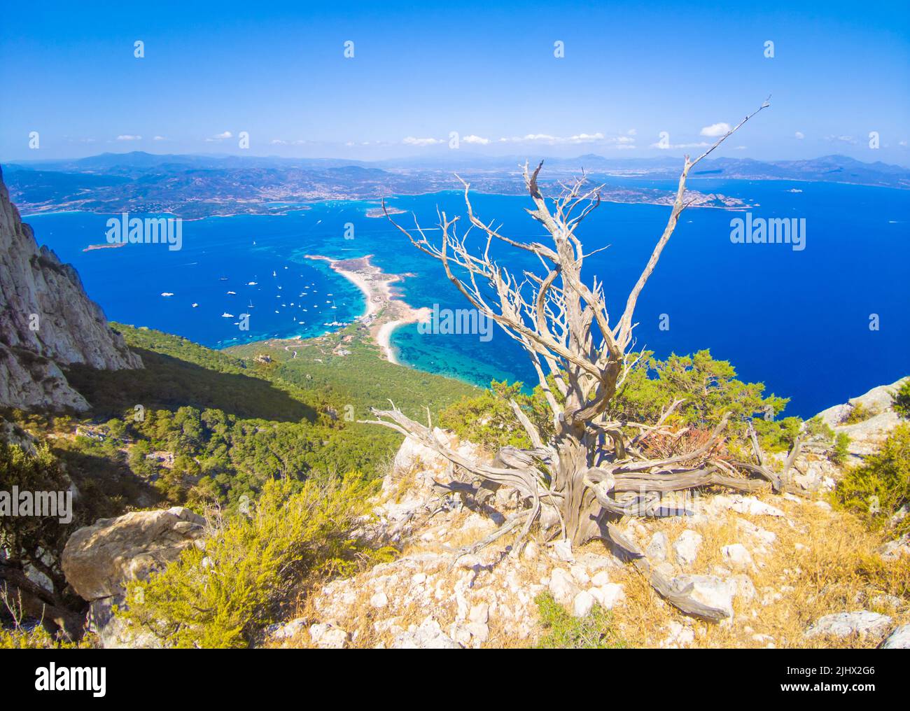 Isola di Tavolara in Sardegna (Italy) - The worderful mountain island in Sardinia region, with beach, blue sea, and incredible alpinistic trekking Stock Photo
