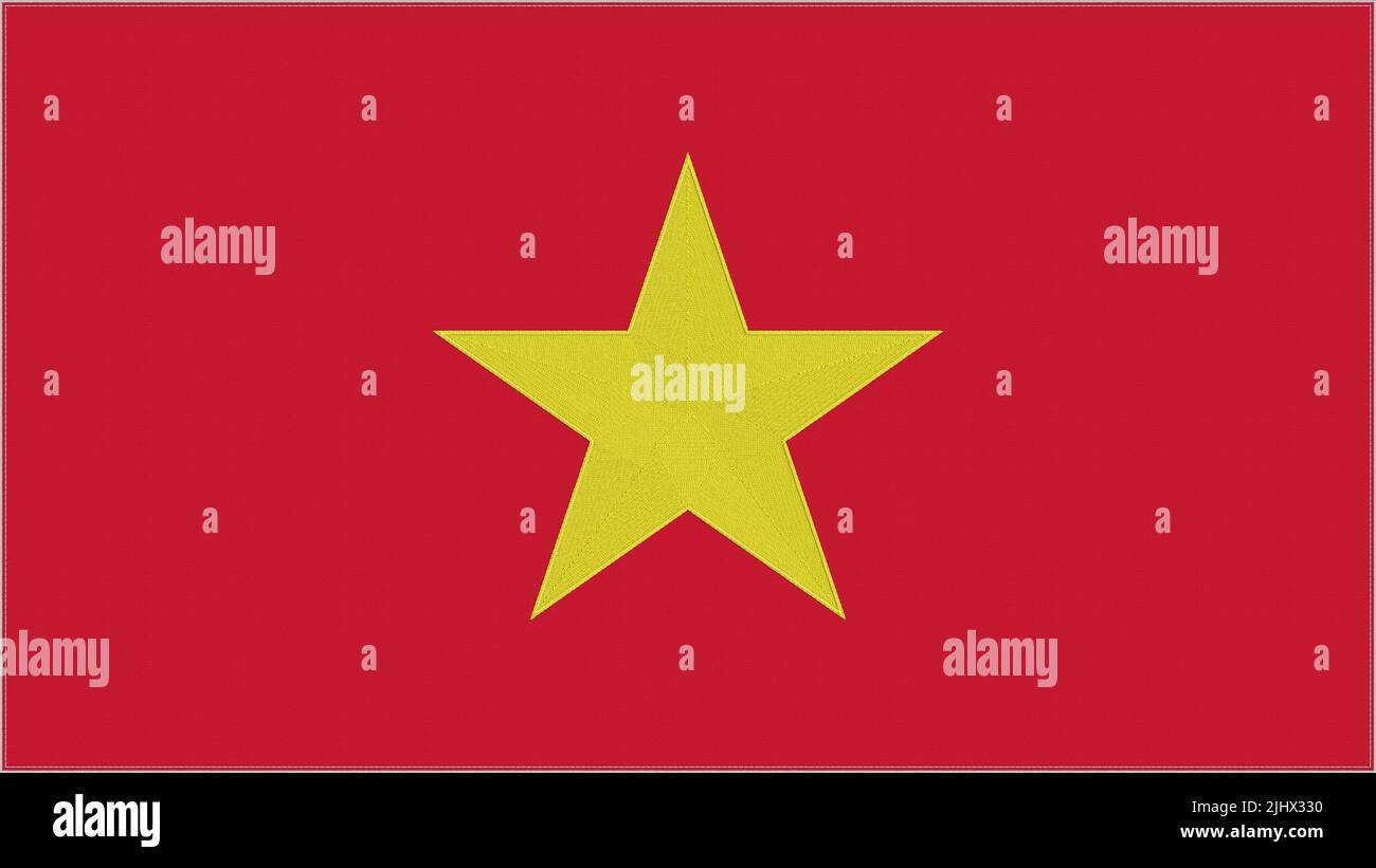 Vietnam embroidery flag. Vietnamese emblem stitched fabric. Embroidered