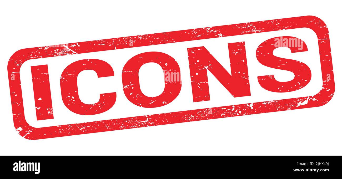ICONS text written on red rectangle stamp sign Stock Photo - Alamy