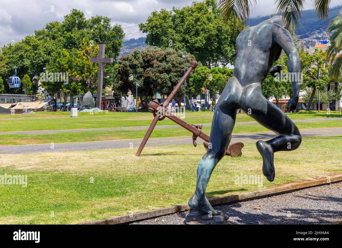Statue of running man, Funchal, Madeira, Portugal Stock Photo