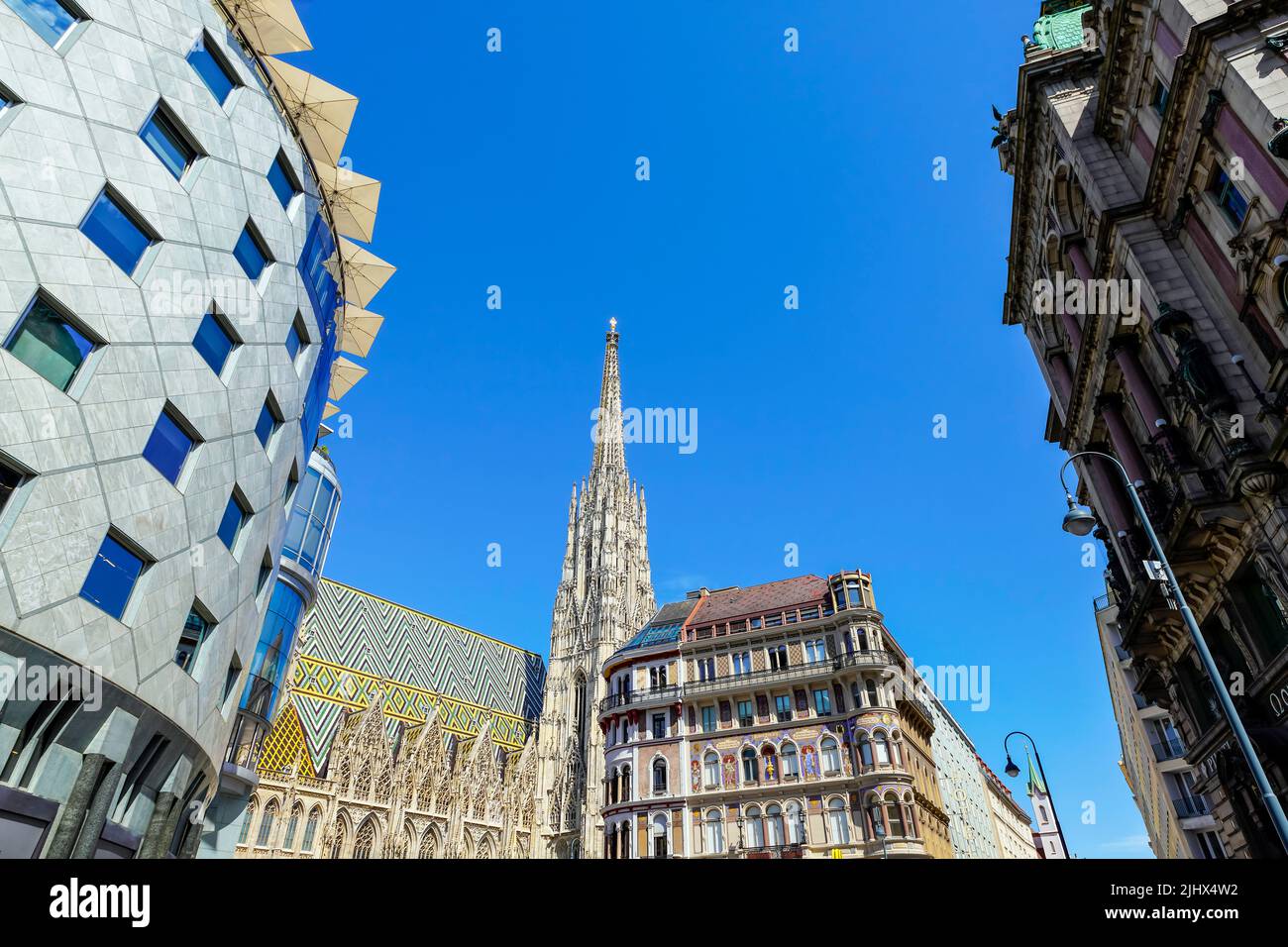 View of  St. Stephen's Cathedral in Vienna, Austria. The Cathedral is the mother church of the Roman Catholic Archdiocese of Vienna and the seat of th Stock Photo