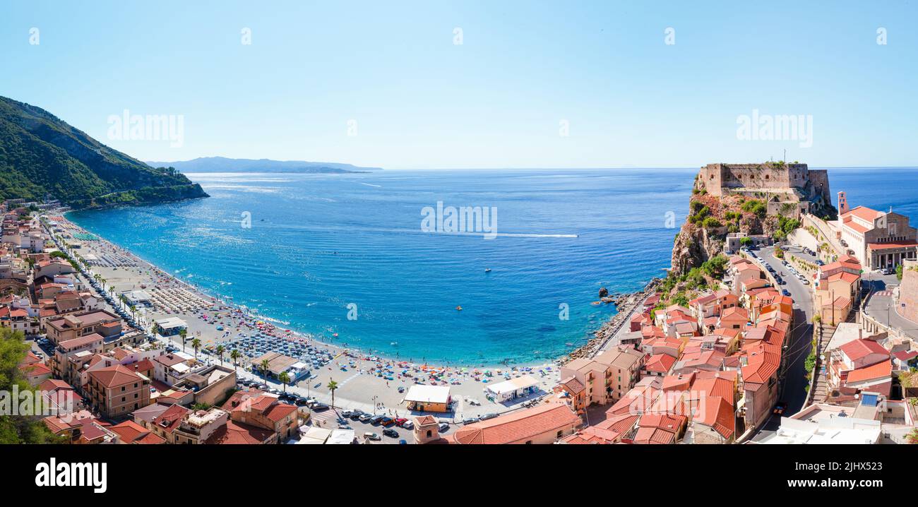 Scilla panorama cityscape at summer from hill, Calabria, Italy Stock Photo