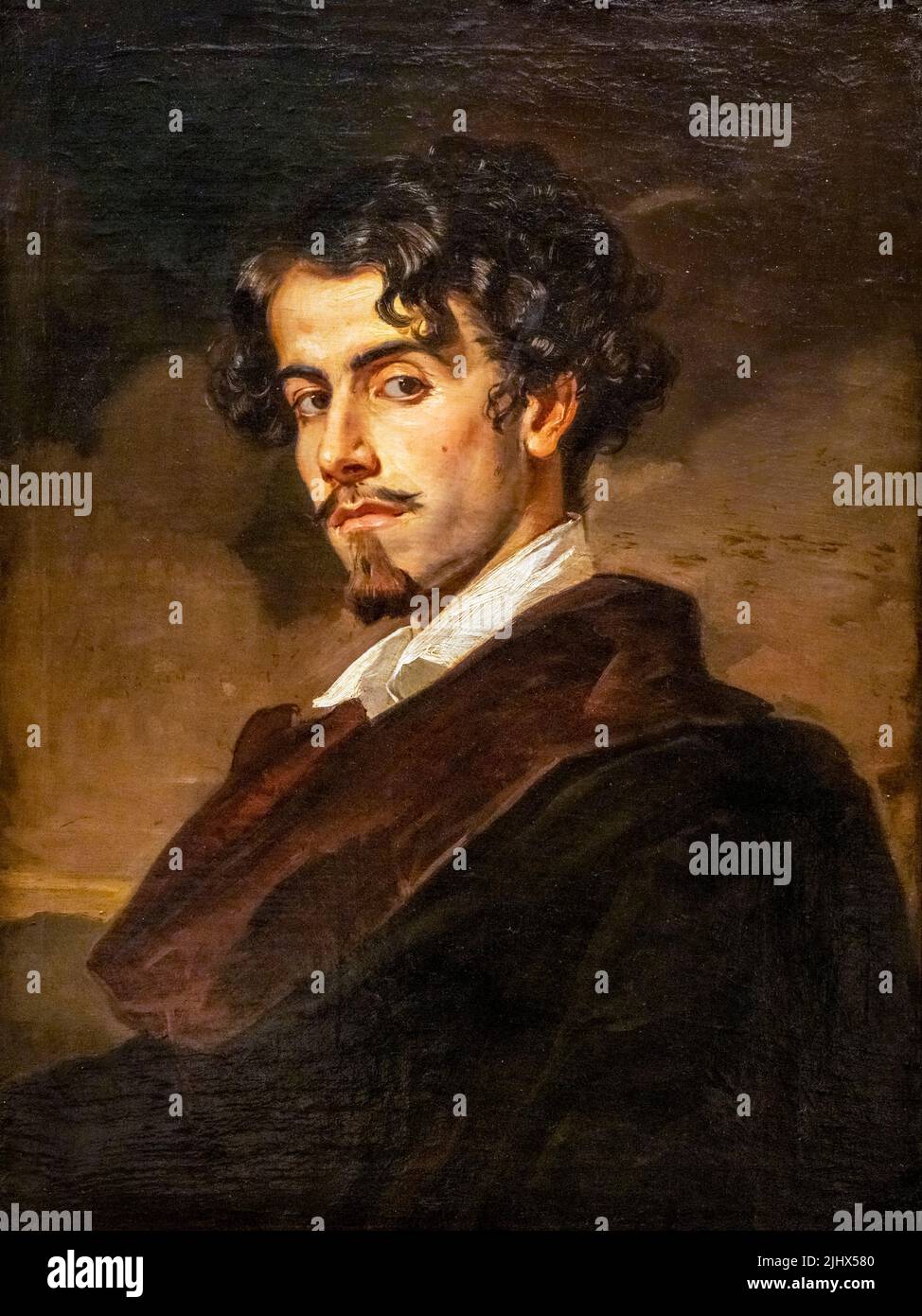 Portrait of Spanish poet and writer Gustavo Adolfo Bécquer, 1836 - 1870 by his brother Valeriano Dominquez Bécquer, 1833 - 1870.   On display in the Stock Photo