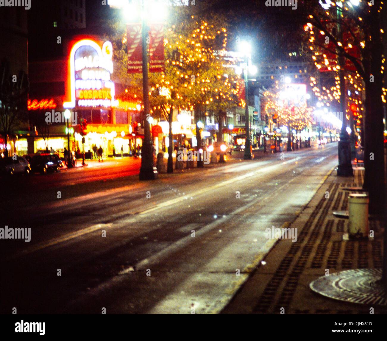 Christmas lights at night on Canal Street, downtown New Orleans