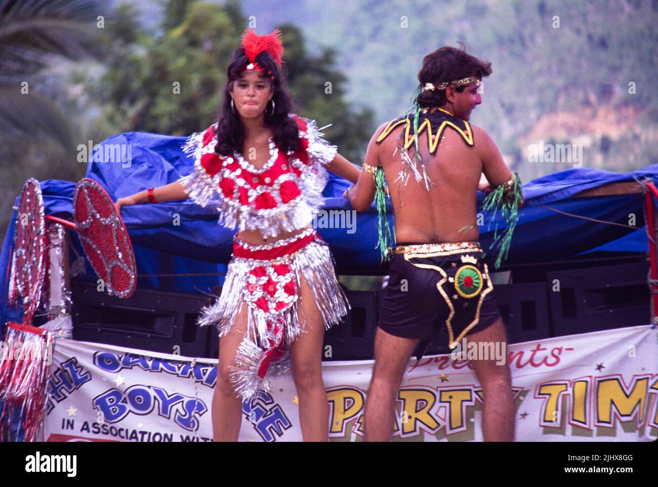 People in procession dancing on streets at Easter carnival, Kingston