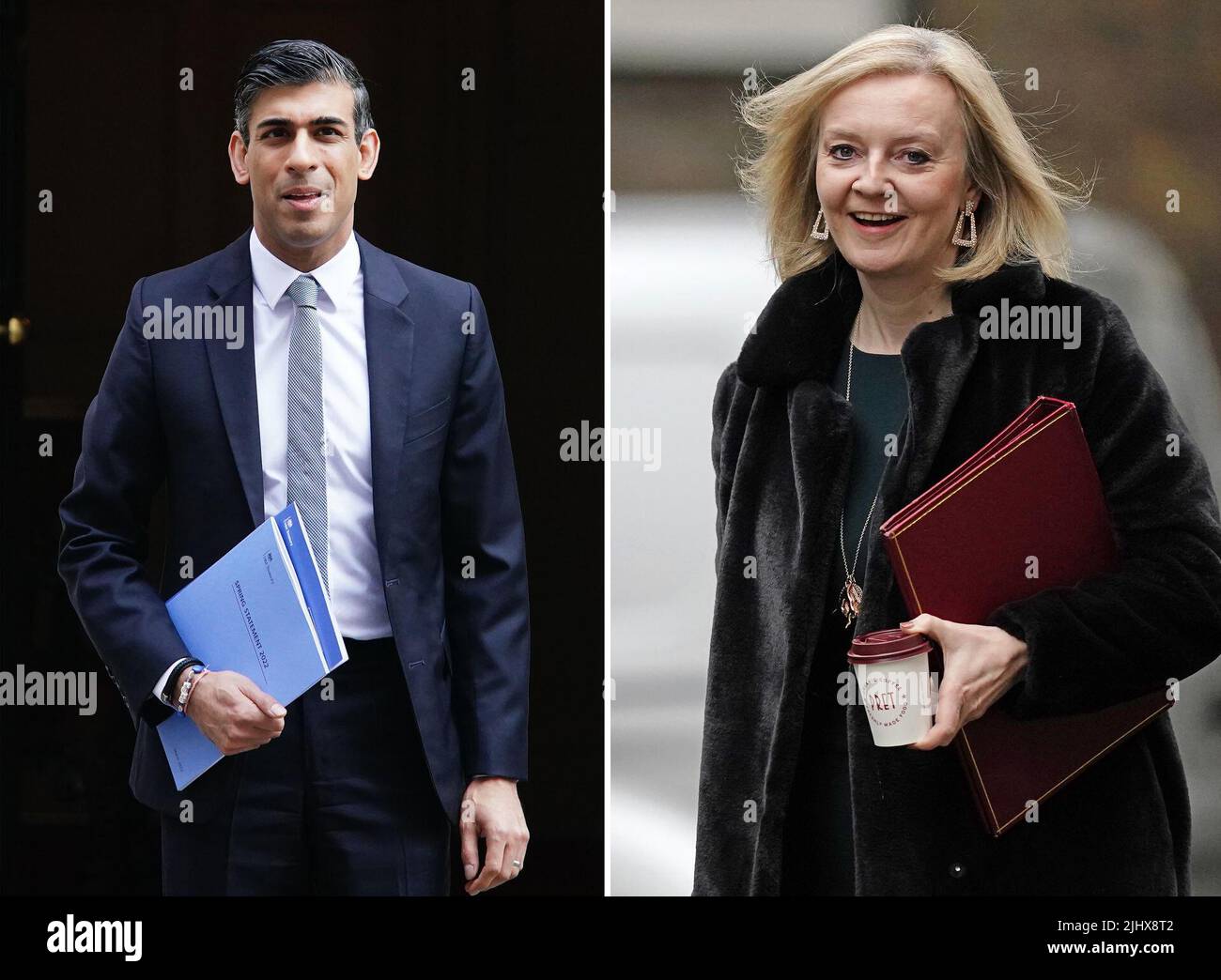 Undated file photos of Rishi Sunak and Liz Truss who have made it through to the final two in the Tory leadership race. Stock Photo