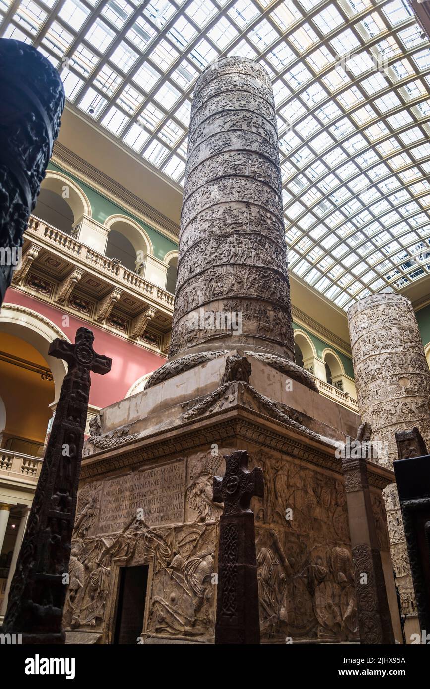 Trajan's Column in the Cast Collection, opened in 1873, the Cast Courts display copies of some of the world's most significant works of art reproduced Stock Photo