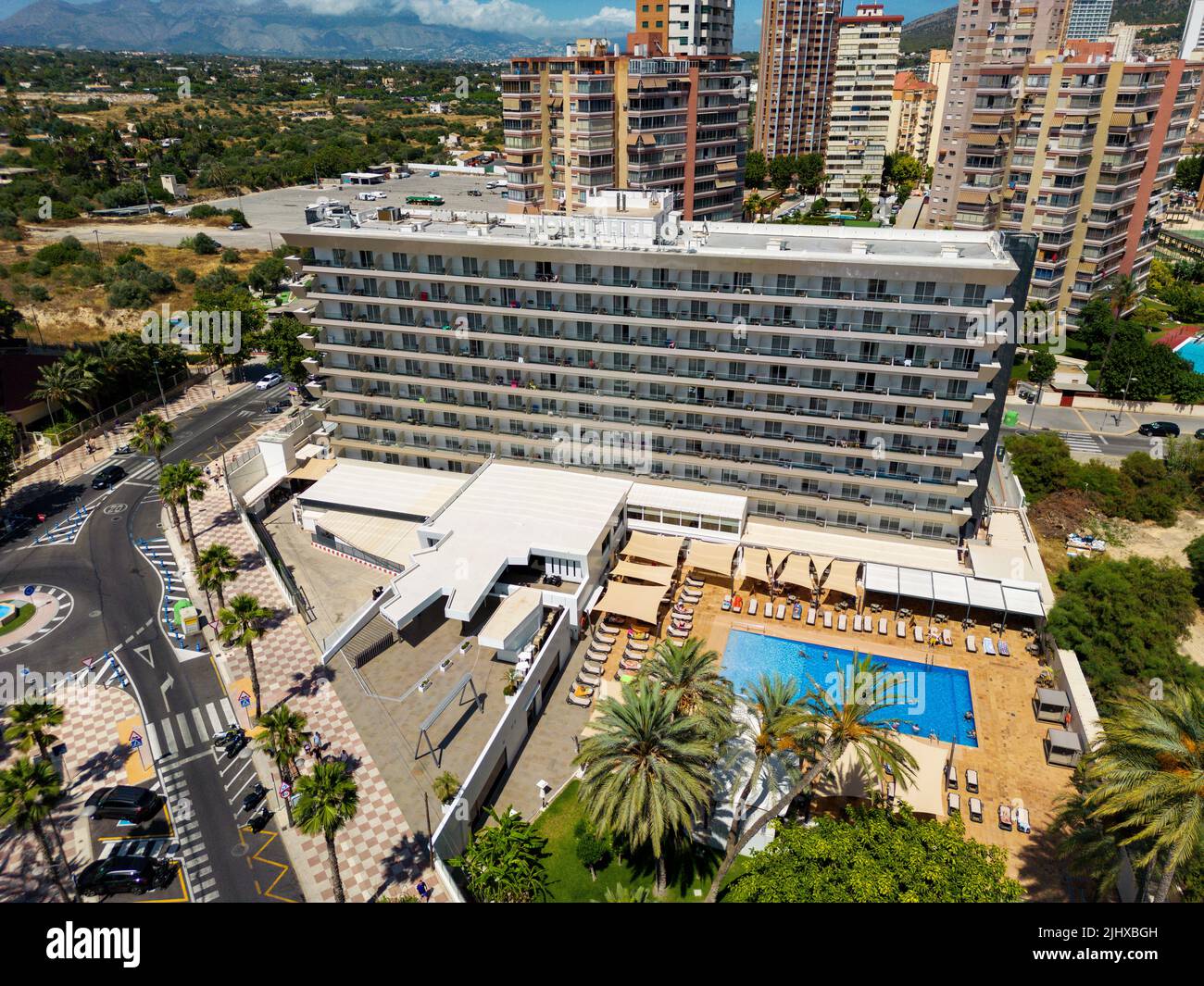 Helios Benidorm Hotel aerial view, Spain. Stock Photo