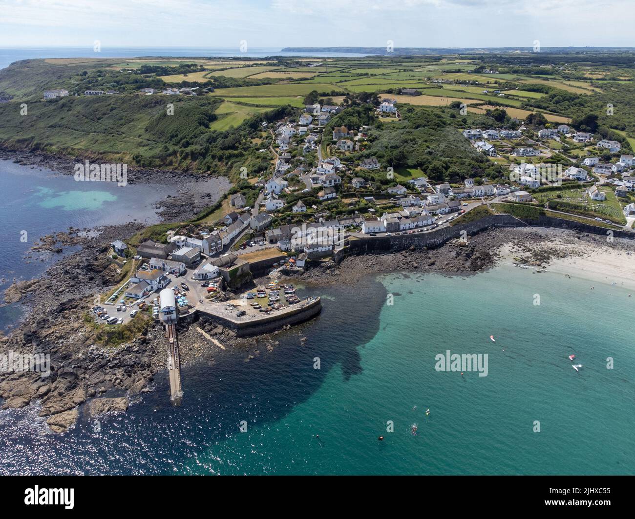 Coverack from the air drone aerial cornwall england uk Stock Photo - Alamy