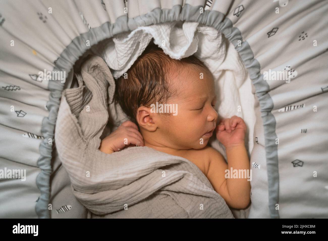 Newborn baby sleep first days of life. Cute little newborn child