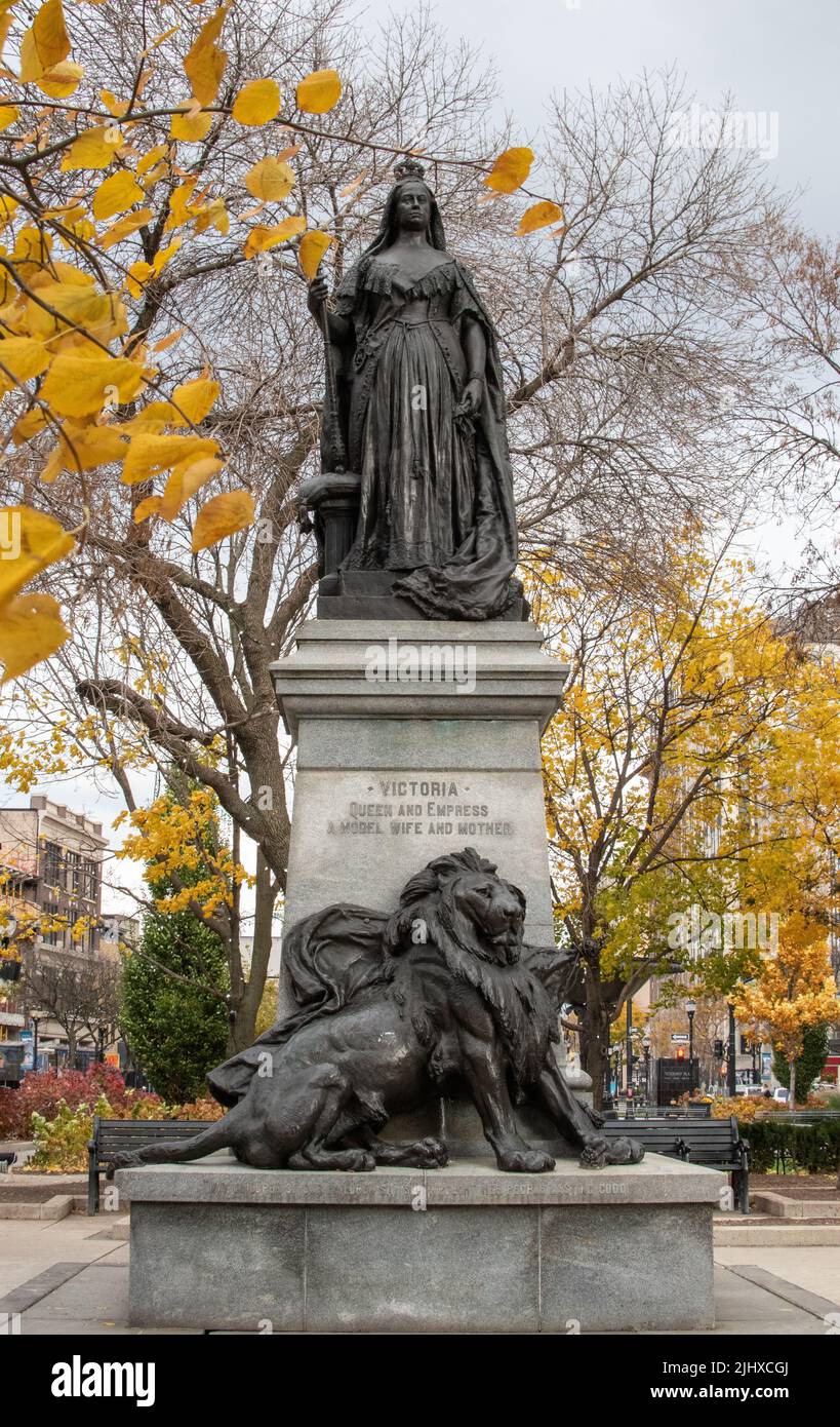 A beautiful shot in autumn of statue of Queen Victoria, Gore Park
