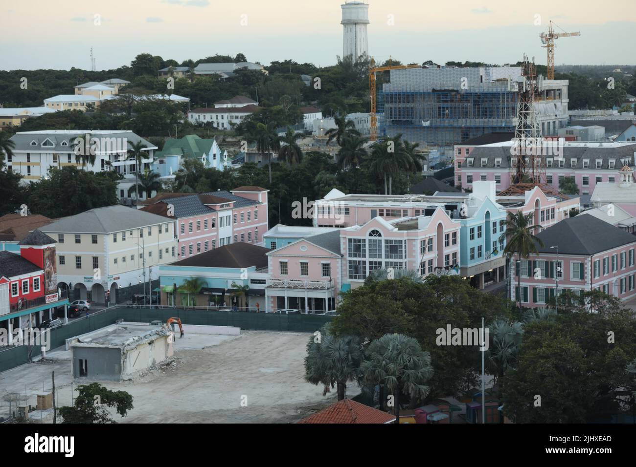 Harborside Villas aerial view at Nassau Harbour with Nassau downtown at the background, from
