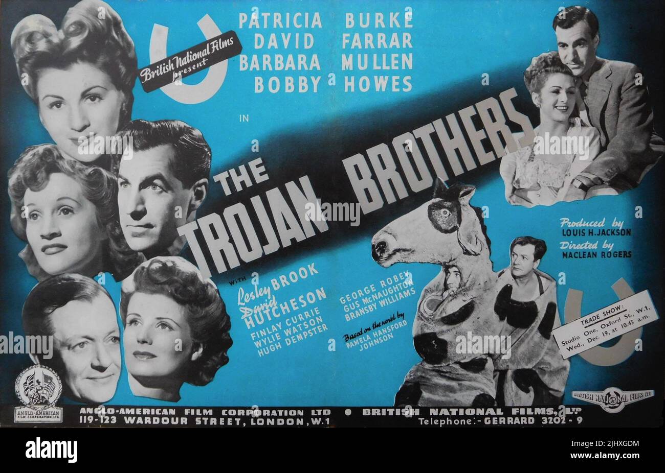 PATRICIA BURKE DAVID FARRAR BARBARA MULLEN and BOBBY HOWES in THE TROJAN BROTHERS 1946 director MACLEAN ROGERS novel Pamela Hansford Johnson producer Louis H. Jackson British National Films / Anglo-American Film Corporation Stock Photo