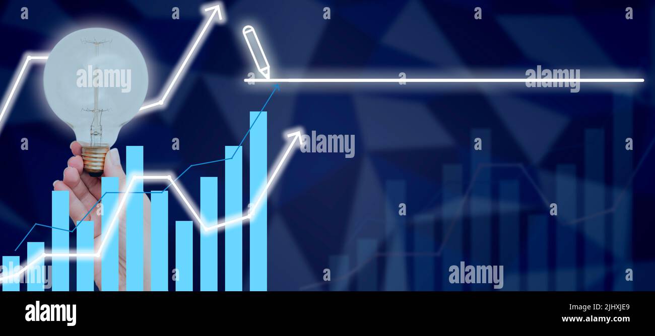 Businesswoman Hand Holding Bulb Showing Digital Bar Graph With Arrow ...