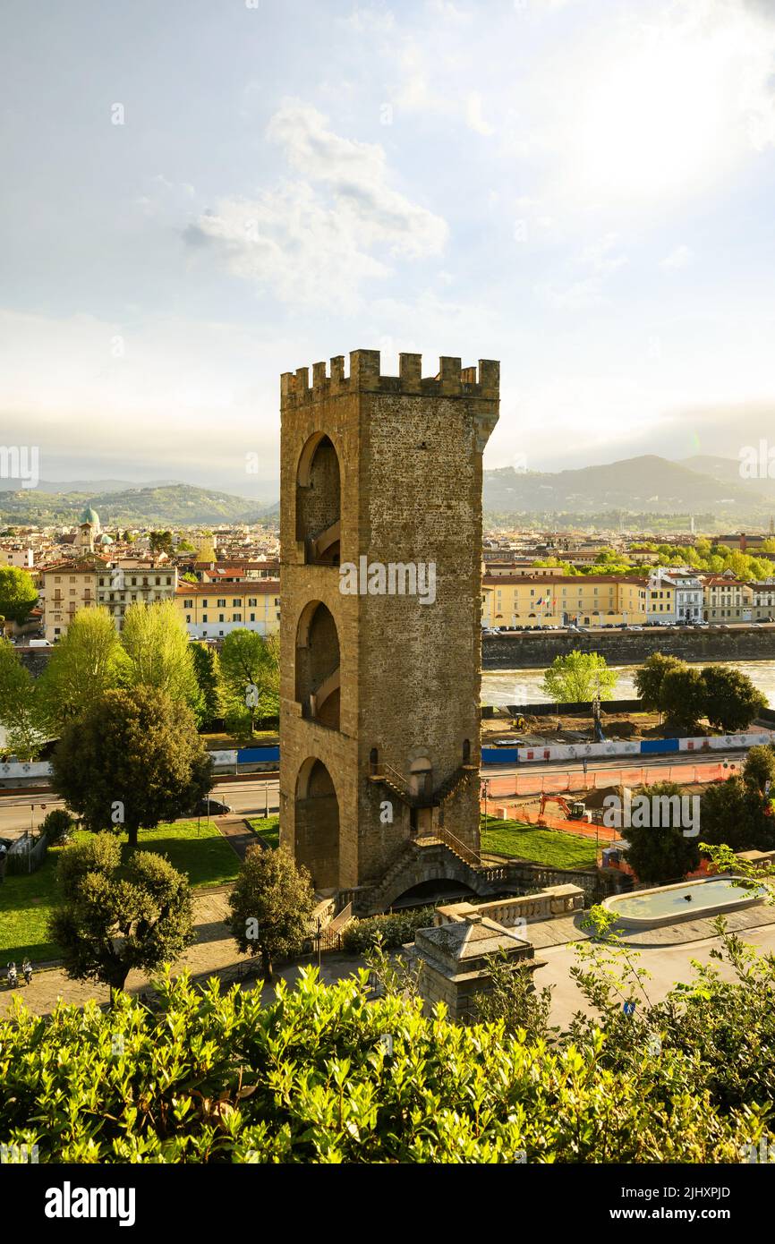 Torre di San Niccolo as part of the medieval buildinga defending the walls of Florence, Tuscany, Italy. High quality photo Stock Photo