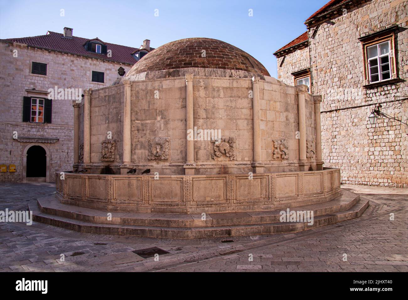Onofrio Fountain is one of the ancient fountains of Dubrovnik, Croatia, providing freash water. Stock Photo