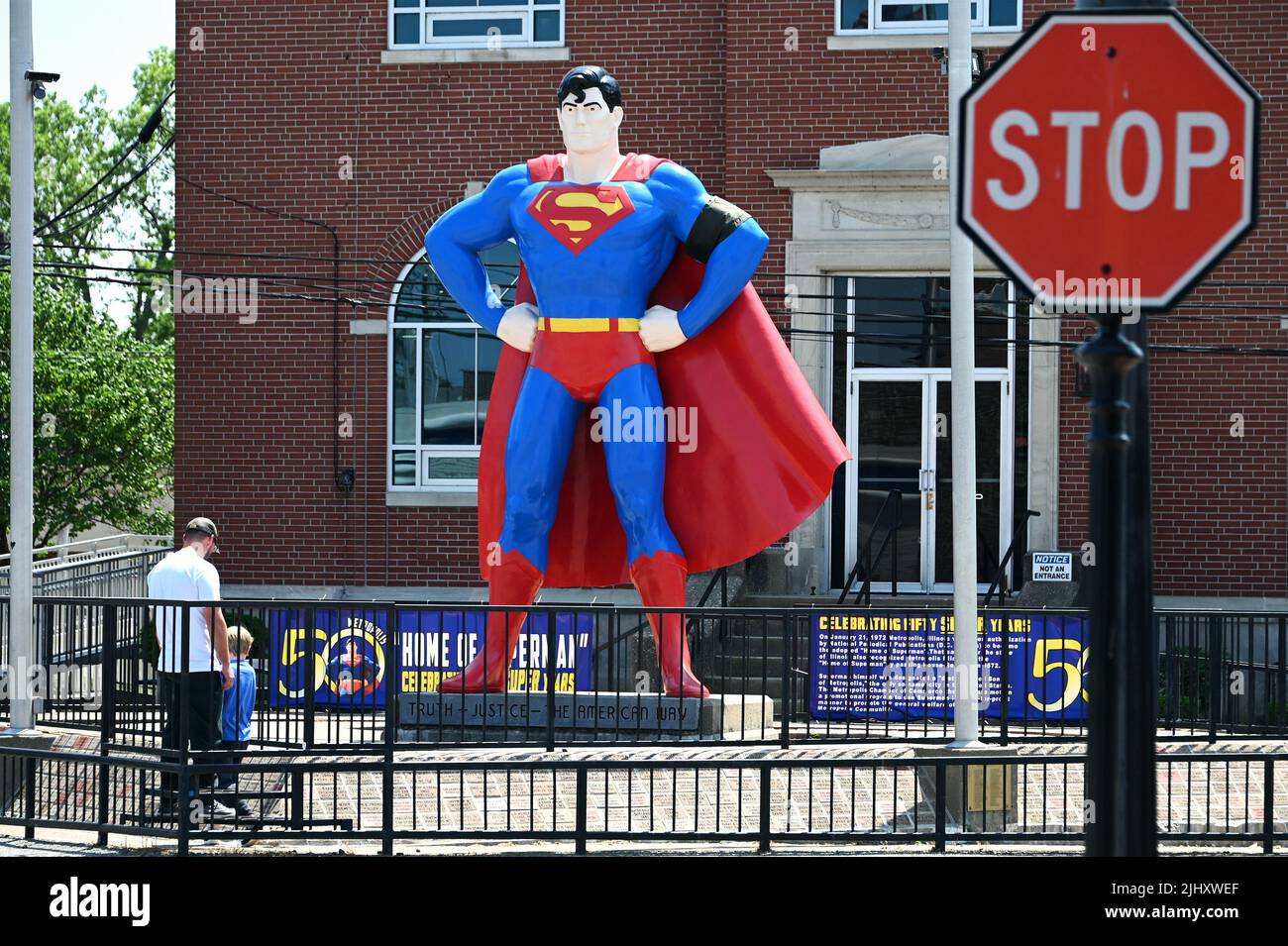 Statue of Superman in the historic district of Metropolis, Illinois, United States of America Stock Photo