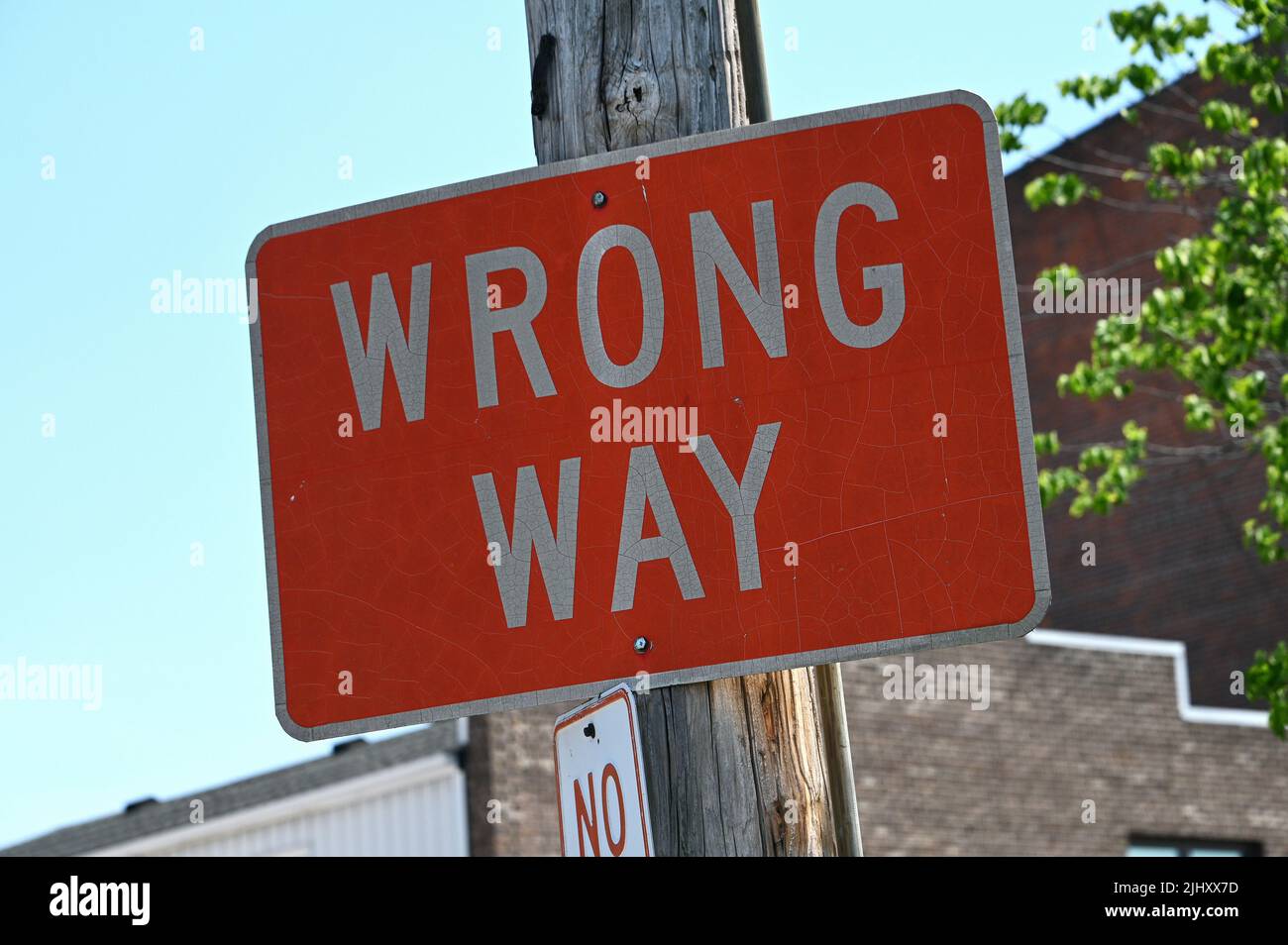 Wrong Way sign, Metropolis, Illinois, United States of America Stock Photo