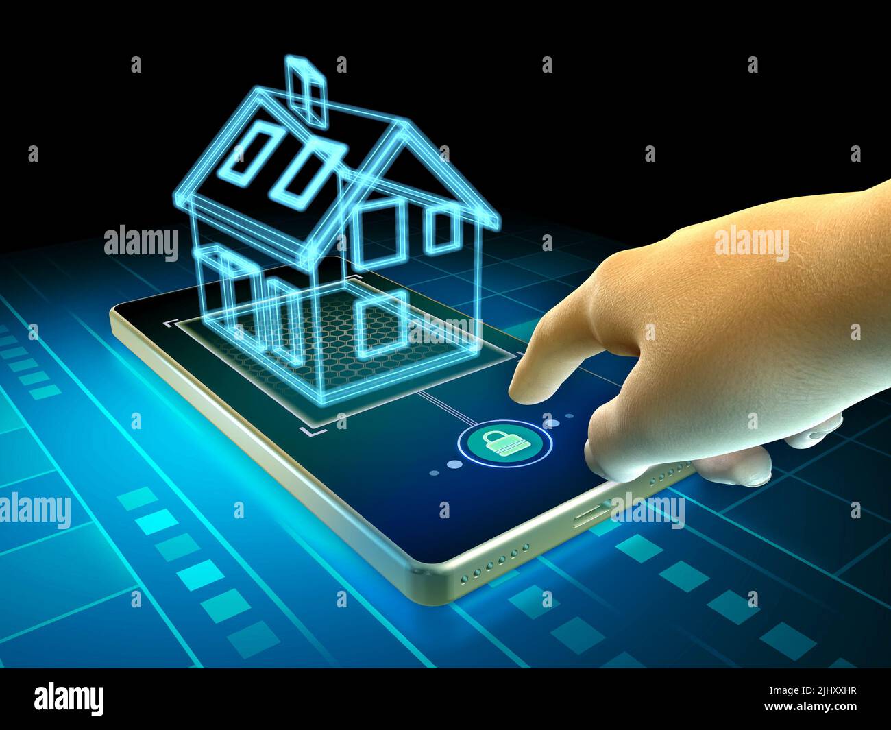 Smartphone app used to control smart home devices Stock Photo