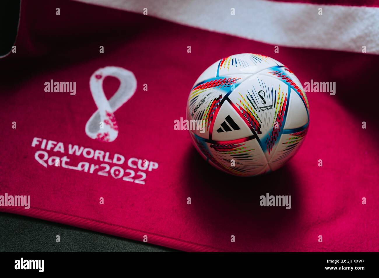 QATAR, DOHA, 18 JULY, 2022 Official Adidas World Cup Football Ball Al Rihla