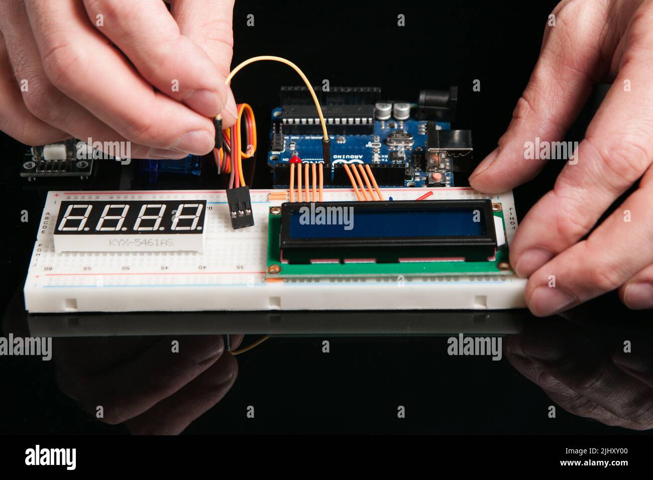 Arduino UNO board with electronic components Stock Photo - Alamy