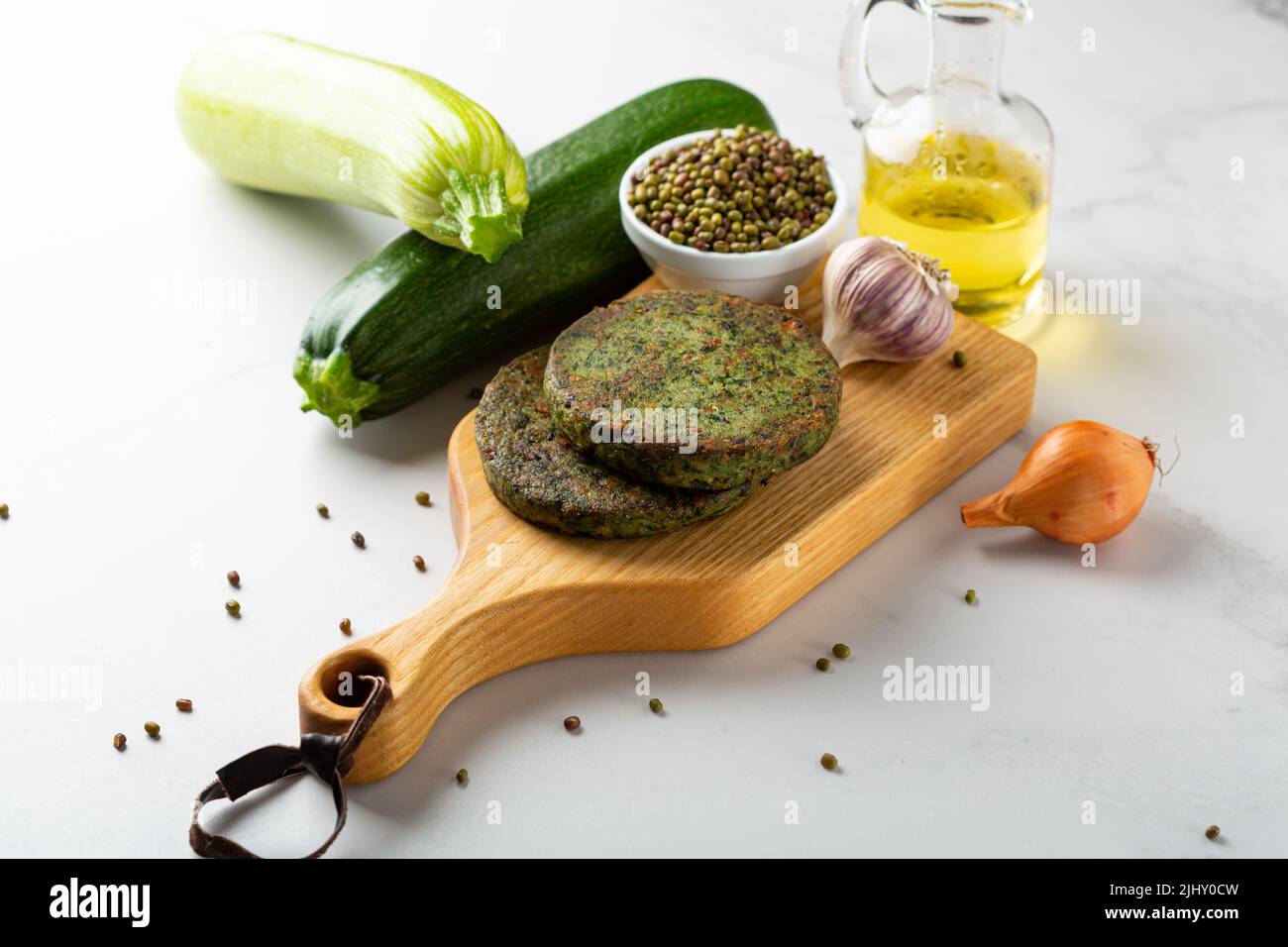 Vegan fritters made of beans and zucchini food Stock Photo