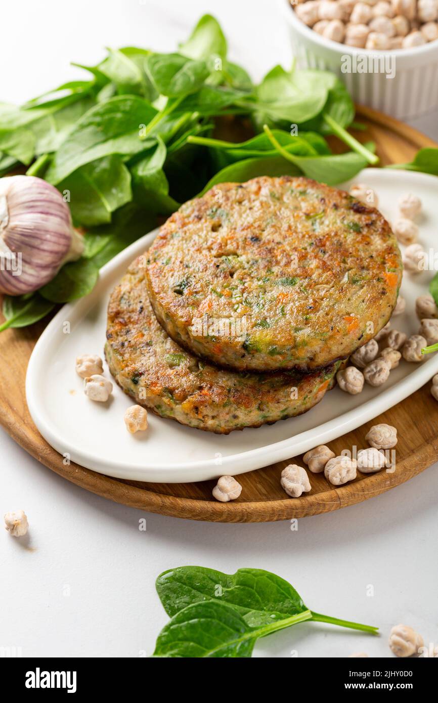 Fritters are made from spinach and chickpeas food close up Stock Photo