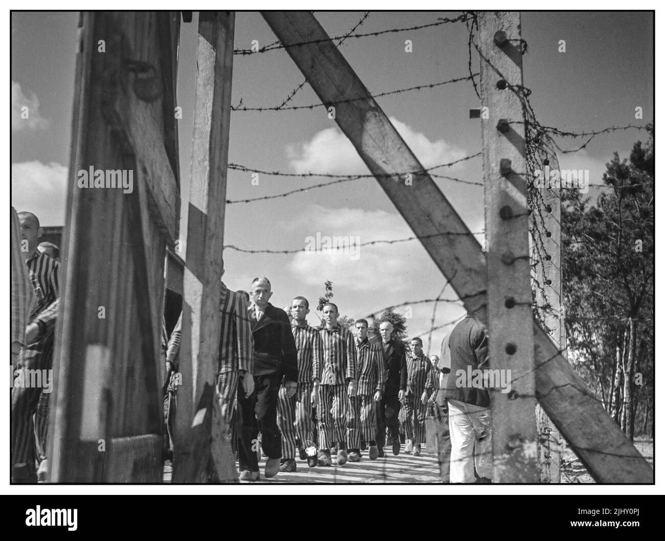 1945 Dutch Nazi Collaborators POWs and Nazi sympathisers imprisoned awating trial. They spend the days here under a strict regime. Soldiers of the Dutch Stoottroepen are in charge of guarding, in particular the 300 Dutch Nazi Waffen SS collaborators.  June 1945 North Brabant, Vught Holland Photographer Sem Presser/ Anefo Stock Photo