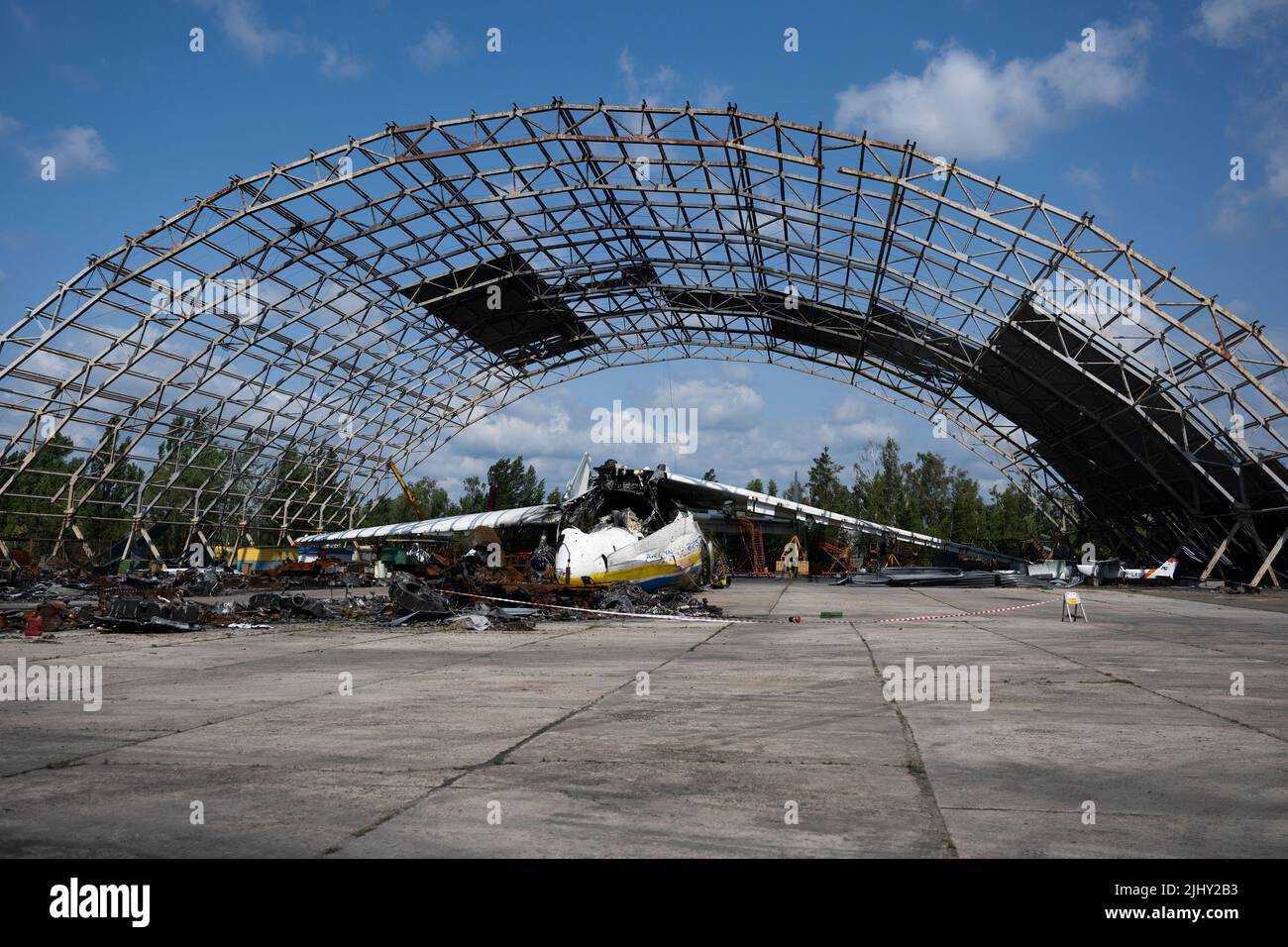 The wreckage of Antonov An225 Mriya (Dream) cargo plane, the world's