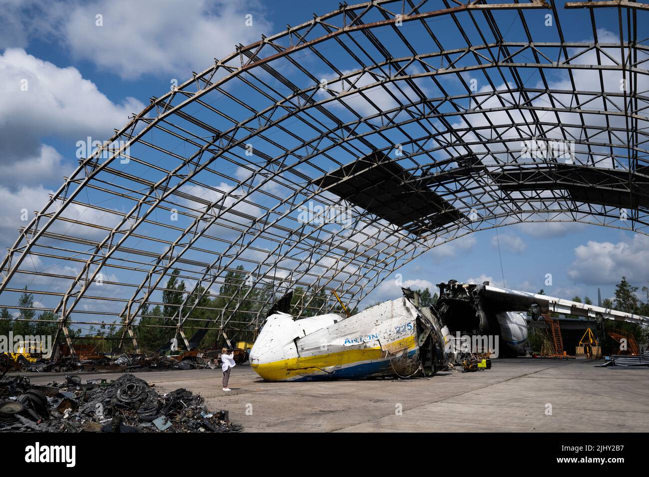 The wreckage of Antonov An225 Mriya (Dream) cargo plane, the world's