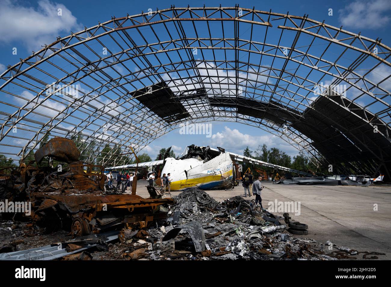 The wreckage of Antonov An225 Mriya (Dream) cargo plane, the world's