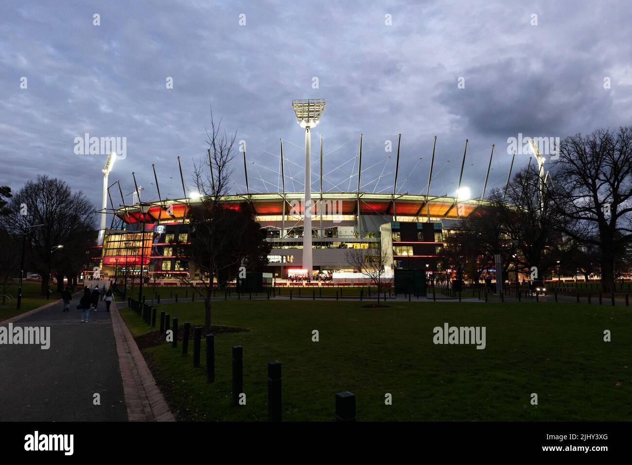 Melbourne Cricket Ground at Night in Australia Stock Photo