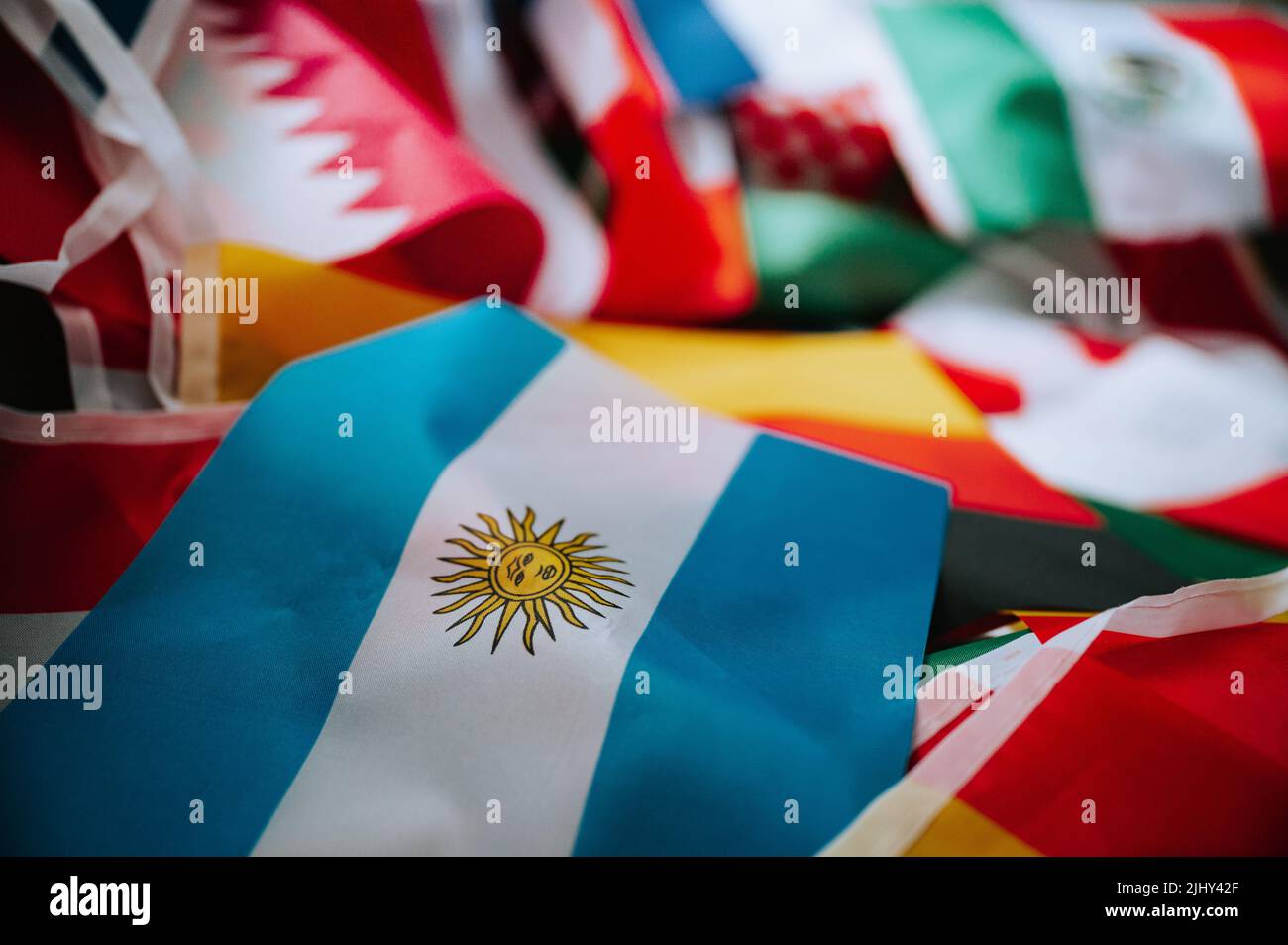 Detail on Argentina National flag for support on football tournament Stock Photo