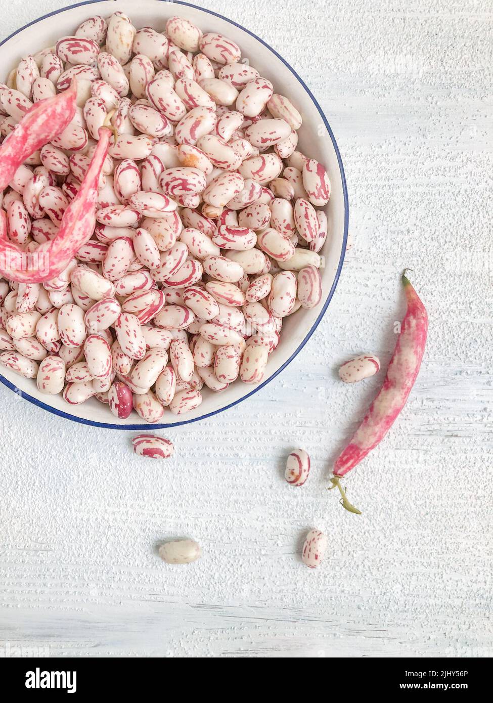 kidney beans, top view raw red kidney beans on table with copy space