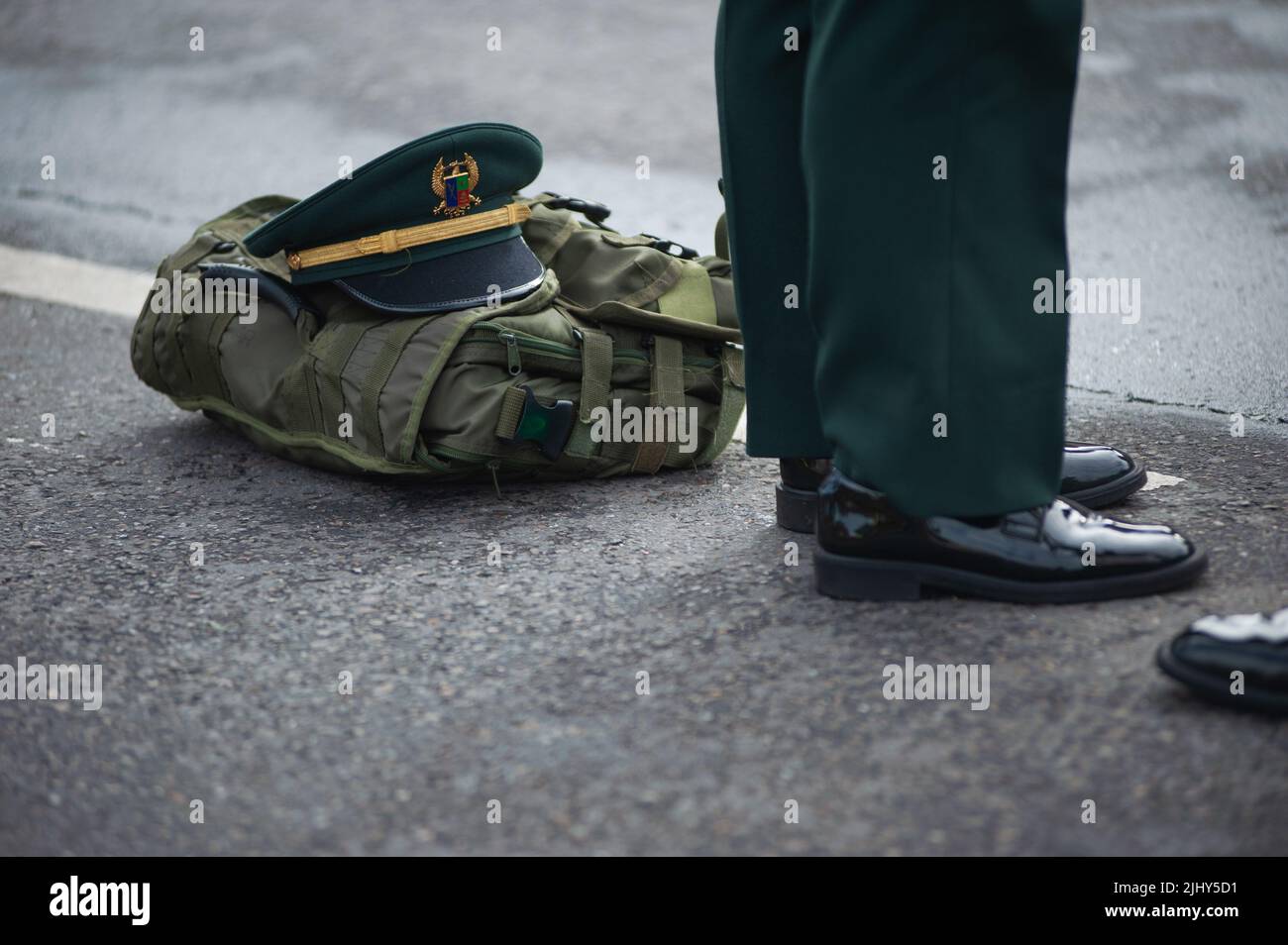 A hat of an army executive soldier during the 212 years of independence of Colombia military parade in Bogota, Colombia, July 20, 2022. Stock Photo