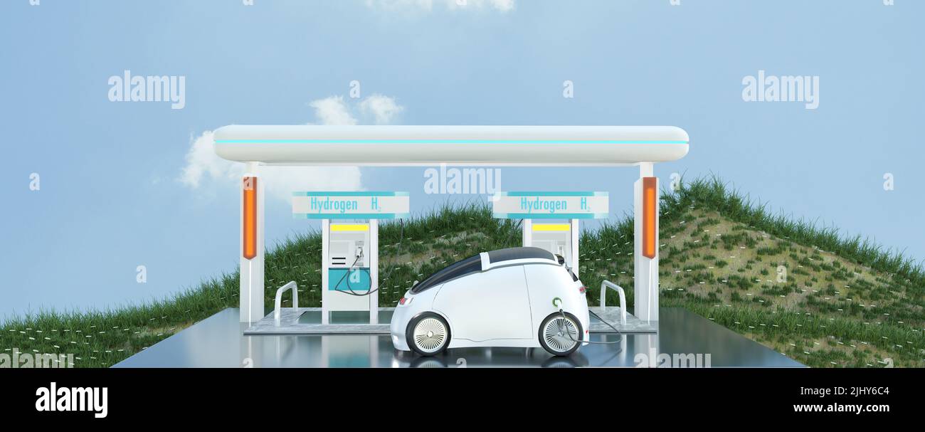 hydrogen power car with hydrogen station, green hydrogen and renwable