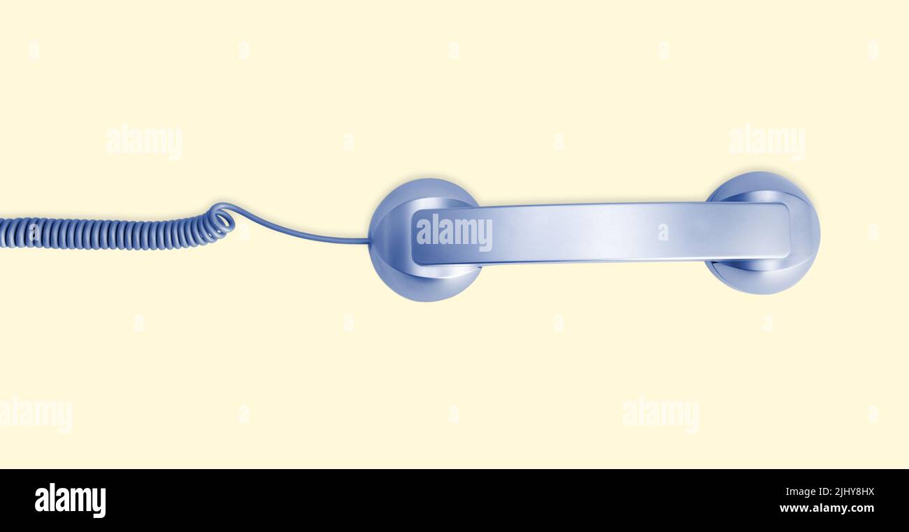 Telephone handset isolated on beige background. Contact us banner. Top view Stock Photo