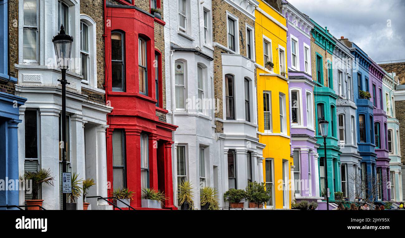 Colourful painted houses in the Portobello Road area of Notting Hill
