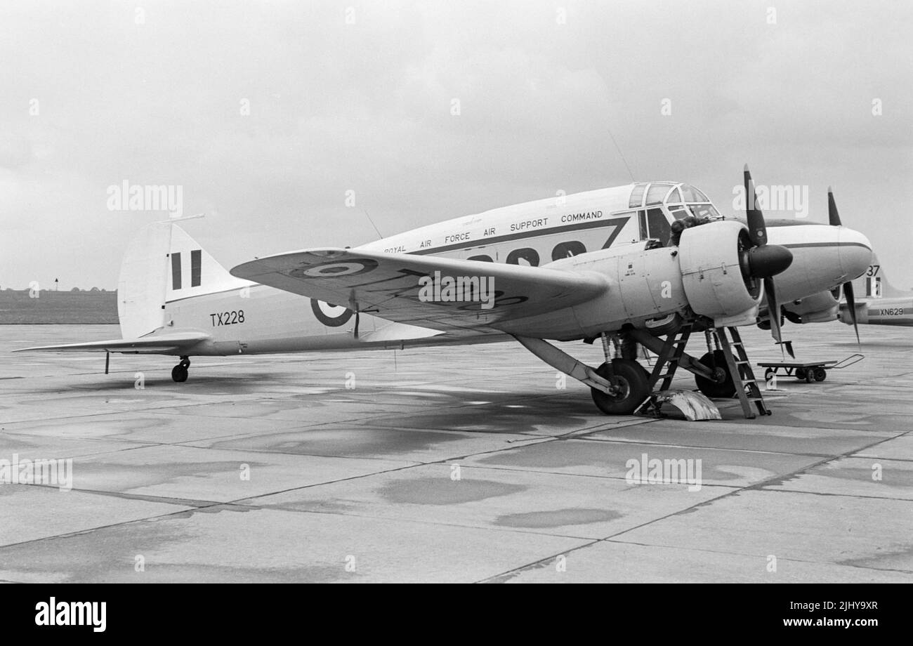 An Avro C.19 Anson Transport plane of the British Royal Air Force Support Command taken in 1966. Black and white photograph. Stock Photo