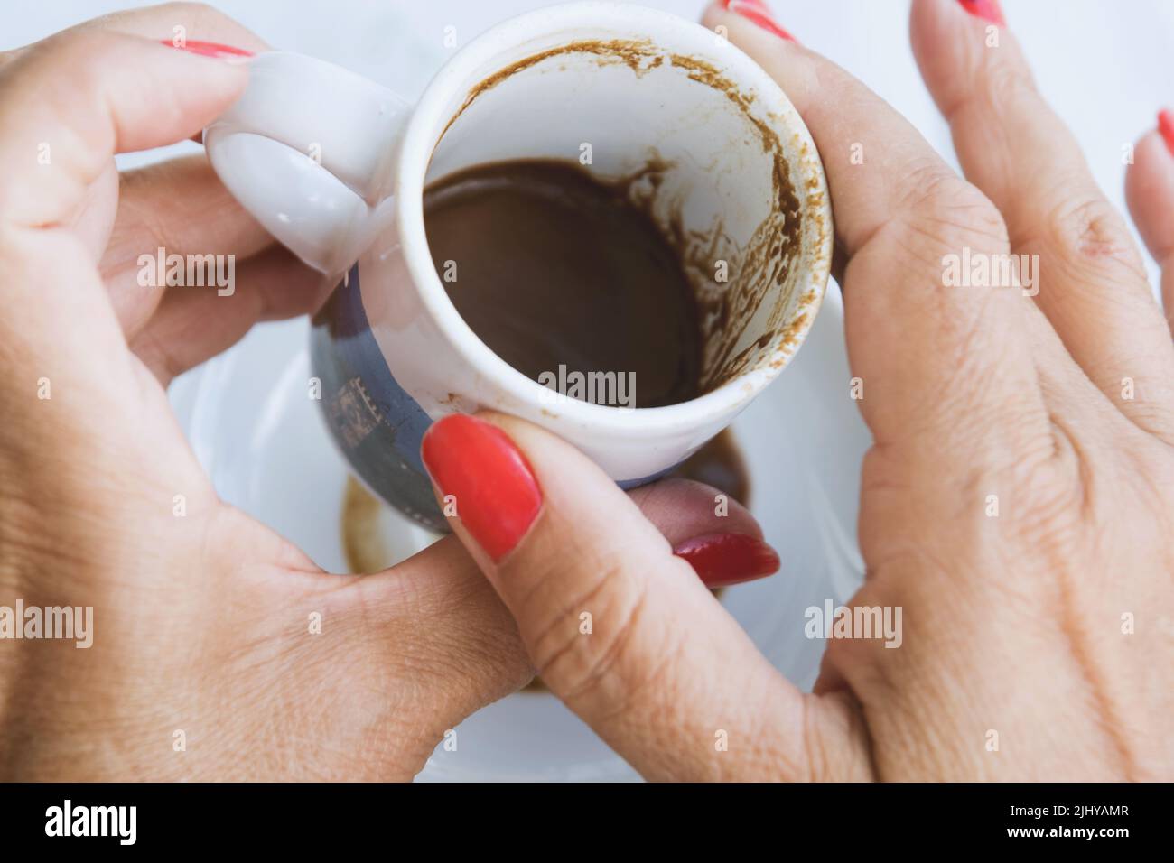 Turkish coffee fortune telling from first person view Stock Photo Alamy
