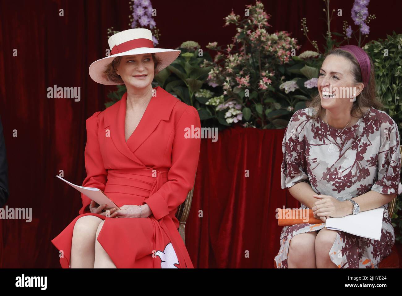 Princess Delphine and Princess Claire of Belgium pictured during the