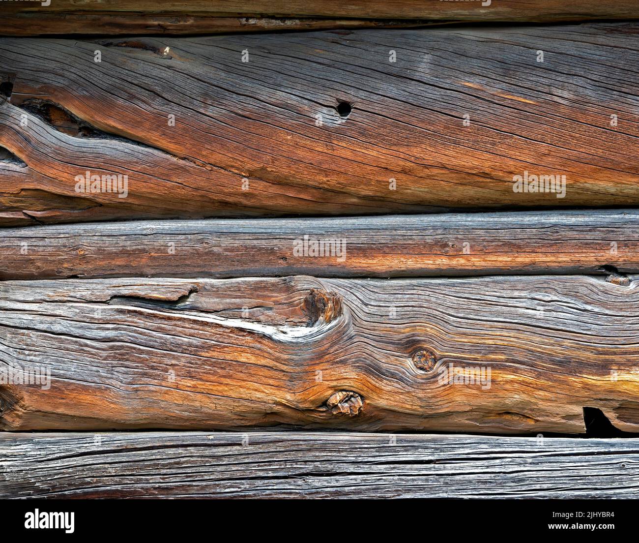 old partly weathered planks of a log house in Sweden Stock Photo
