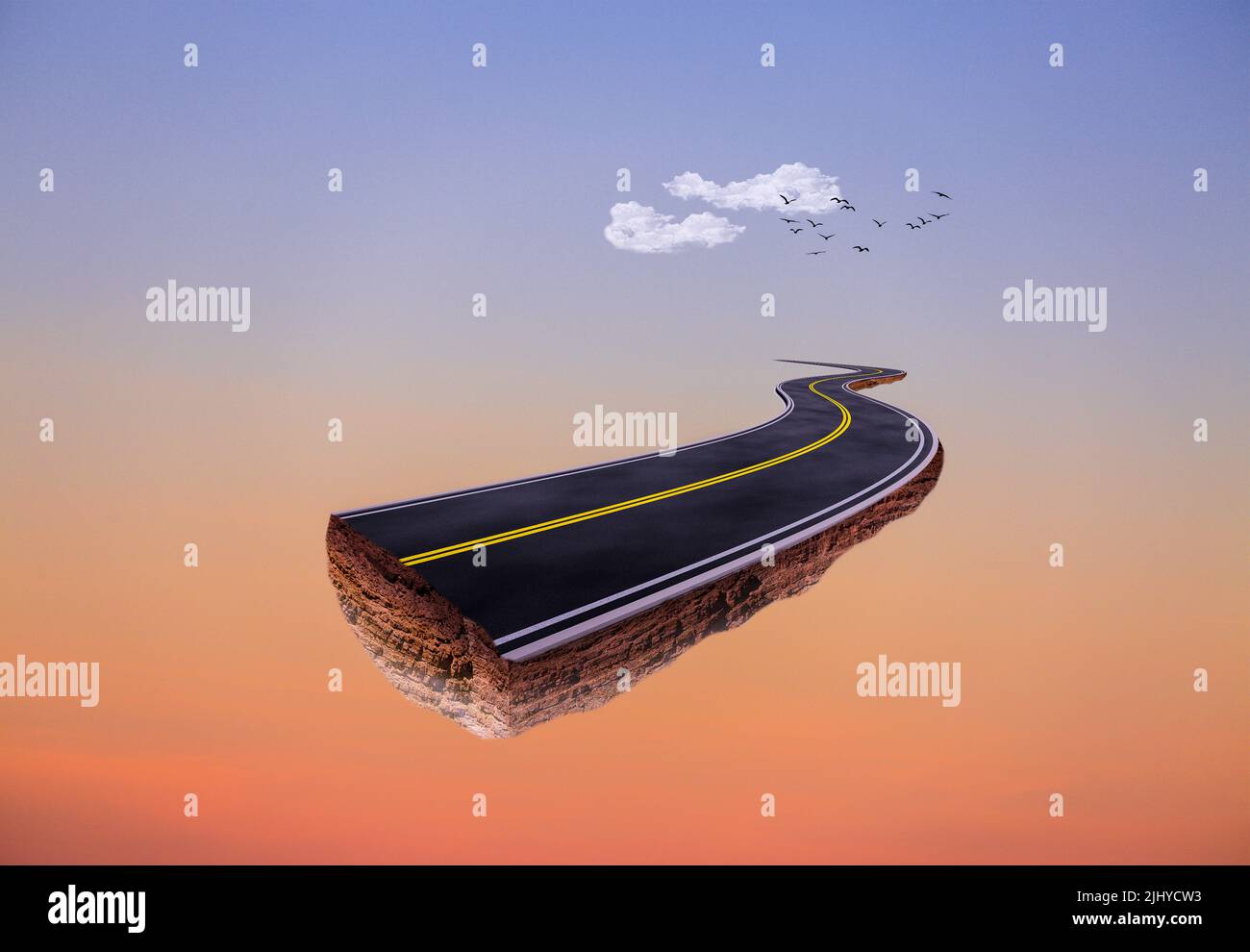 3d road illustration model of isolated piece of land. 3d model of ...