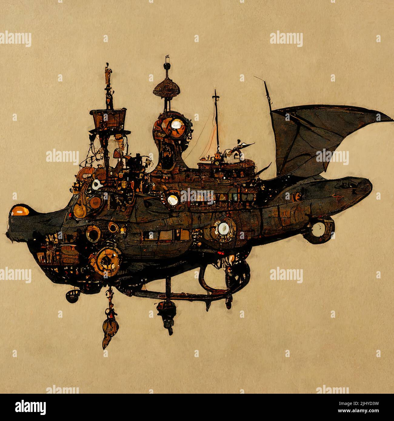 Steampunk flying ship Stock Photo